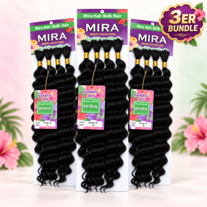 MIRA Goddess DCB Braiding Hair 3er-Bundle – Farbe 1B Natural Black – Synthetisches Locken- & Flechthaar